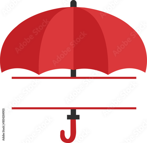 Red umbrella frame with blank horizontal space for custom text or name vector illustration. Weather protection banner design for insurance branding, weather reports, and creative announcements.