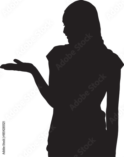 vector,silhouette  of woman showing his palm of hand on white background