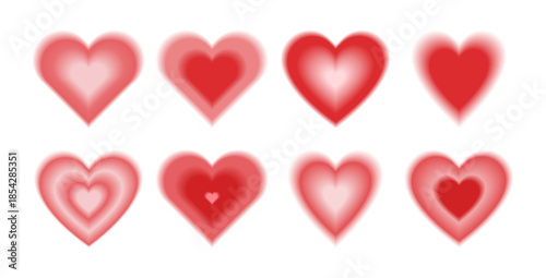 Red blurred gradient heart aura shape set. Valentines Day soft blur love symbol collection