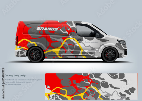 A bold red abstract wrap with energetic patterns designed to communicate power and motion.