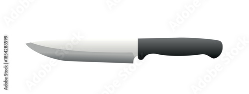 Kitchen knife with black handle on white background