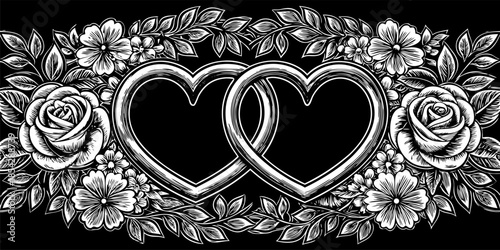 Love Hearts Floral Vector Illustration