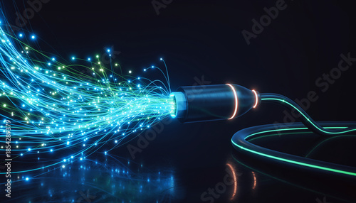 Conceptual 3D Abstract Flow of Energy into EV Charging Cable
