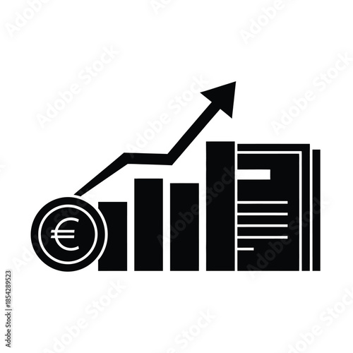 Financial growth represented by a rising graph and euro coin black silhouette