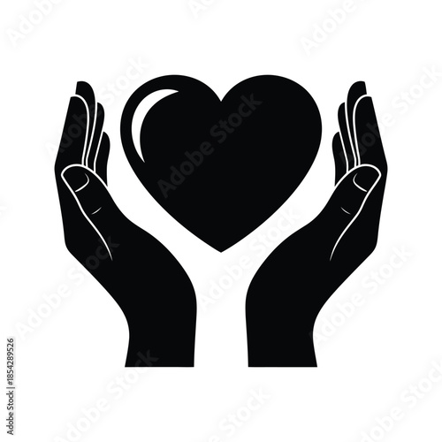 Hands gently cradling a heart shape a symbol of care and affection silhouette