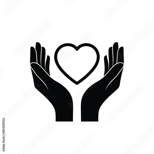 Two hands gently cradling a heart shape a symbol of care and protection silhouette