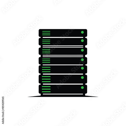 A modern server rack with green indicator lights a striking digital infrastructure silhouette