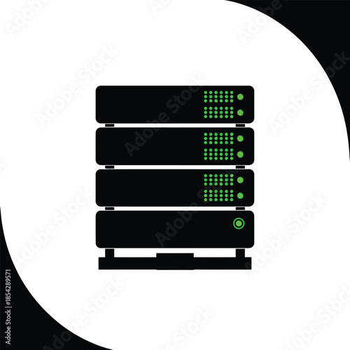 A stack of server units with illuminated lights depicted as a dark silhouette