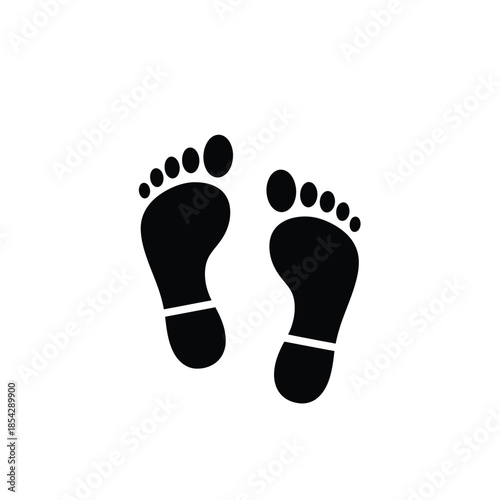 Two black footprints are displayed on a white background a striking visual silhouette