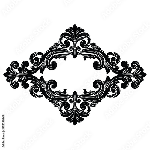 Intricate baroque floral ornament design a black decorative frame detailed pattern silhouette