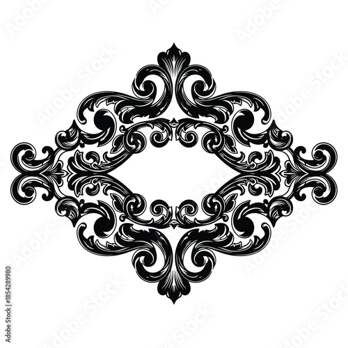 Intricate black floral ornament design detailed baroque swirls and curves elegant frame silhouette