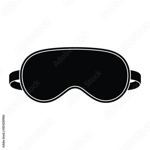 A black sleep mask with adjustable straps displayed on a plain white background silhouette