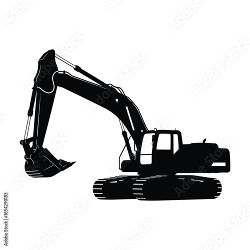Detailed black and white illustration of a heavy excavator machinery a striking silhouette