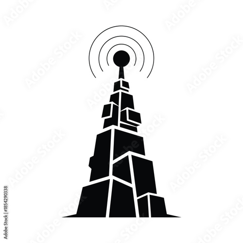 A striking black tower with radiating waves a bold architectural silhouette