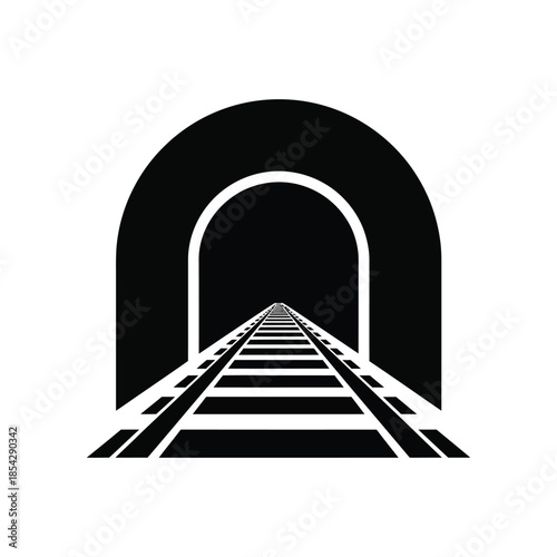 A stark contrasting tunnel vision with railway tracks extending into darkness silhouette