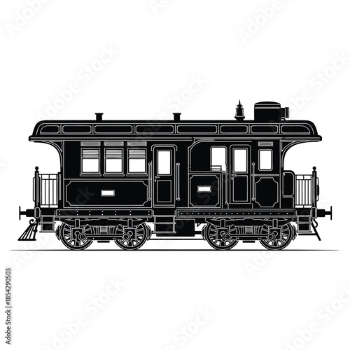 Vintage steam train side view detailed illustration of historic railway transport silhouette