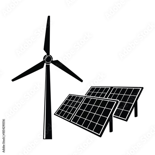 Renewable energy sources depicted in a striking black silhouette style