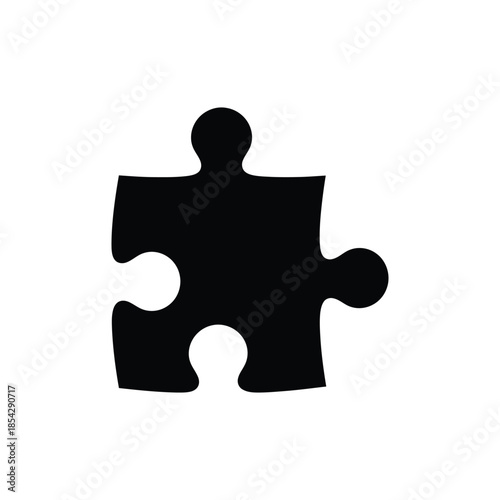 A single black puzzle piece shown in isolation emphasizing its shape a bold silhouette