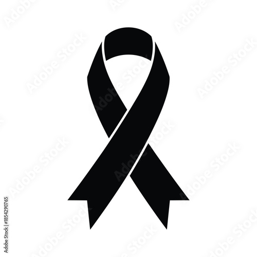 A stark black ribbon gracefully curves and loops a poignant symbol silhouette