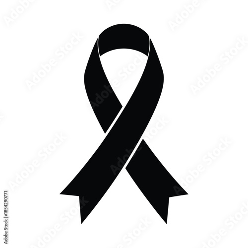 A black ribbon gracefully curved representing awareness and support a striking silhouette