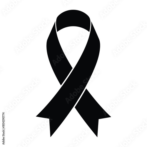 A black ribbon loops and curves symbolizing awareness and remembrance a striking silhouette
