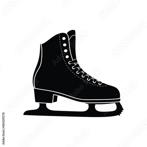 A striking black and white image of a single ice skate classic design silhouette