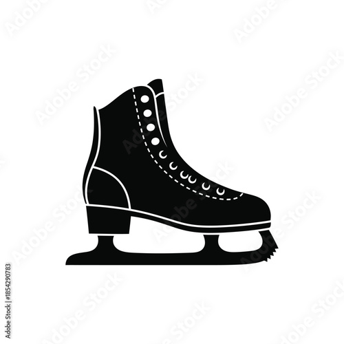 A striking black and white image of a single ice skate detailed profile silhouette