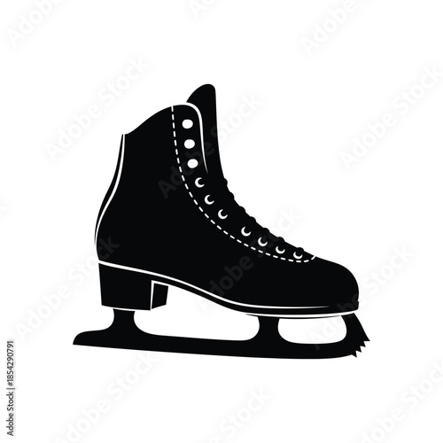 A striking black and white illustration of a single ice skate a bold silhouette