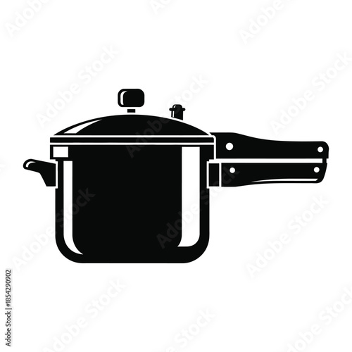 A detailed black silhouette of a pressure cooker with handle and lid silhouette