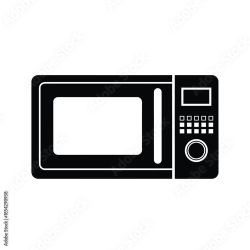 A simple black microwave oven icon clearly defined a modern kitchen appliance silhouette