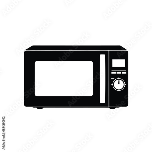 A simple black and white illustration of a modern kitchen microwave oven silhouette