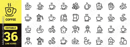 Business Management and Coffee Culture Icon Bundle with Human Resources, Corporate Values, and Cafe Beverage Vector Symbols