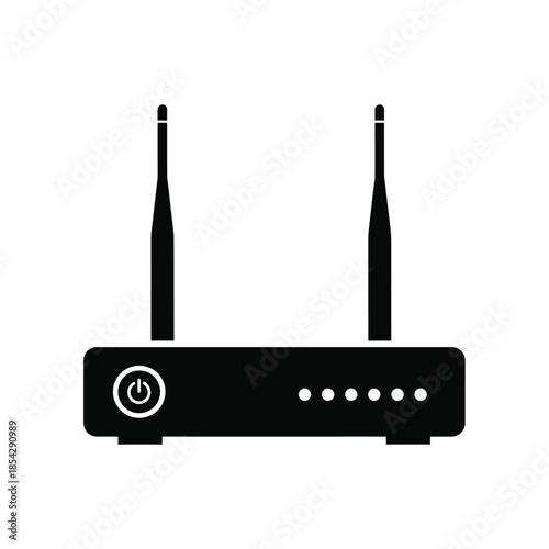 Minimalist depiction of a wireless router with two antennas a simple outline silhouette