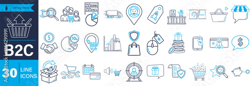 Modern b2c business and e-commerce line icons set for digital marketing projects Vector