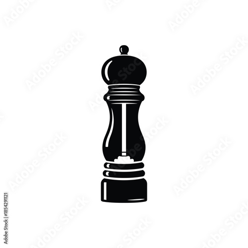 A striking black pepper grinder isolated on a white background a bold silhouette