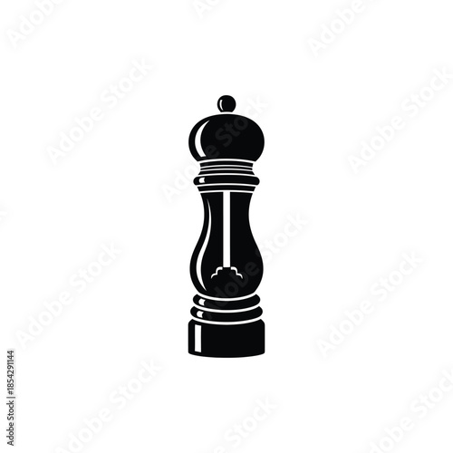 A striking black pepper mill presented in a bold and elegant silhouette