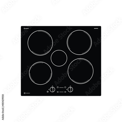 A modern black ceramic stovetop with four circular burners and controls silhouette