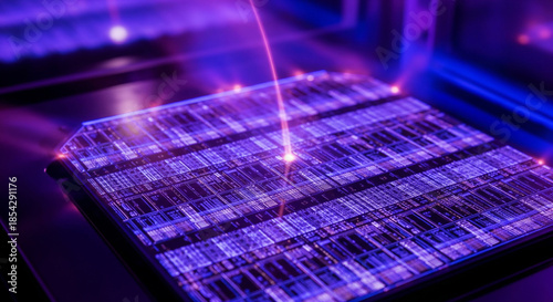 Subtle changes on silicon wafer surface show fast etching process during semiconductor fabrication in a cleanroom environment