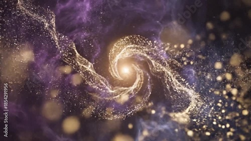 Abstract cosmic vortex of particles and light in deep space.