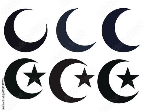 Crescent and Star Muslim Icon Silhouettes on White Background Vector Fully Editable Smart Object Text Effect