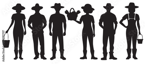 Farmer and Farm Silhouettes on White Background Vector Fully Editable Smart Object Text Effect