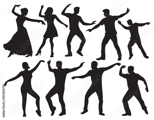 Dancing People Silhouettes on White Background Vector Fully Editable Smart Object Text Effect