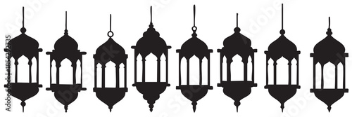 Islamic Lantern Silhouettes on White Background Vector Fully Editable Smart Object Text Effect