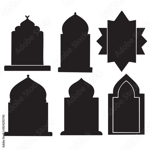 Mihrab Islamic Silhouettes on White Background Vector Fully Editable Smart Object Text Effect