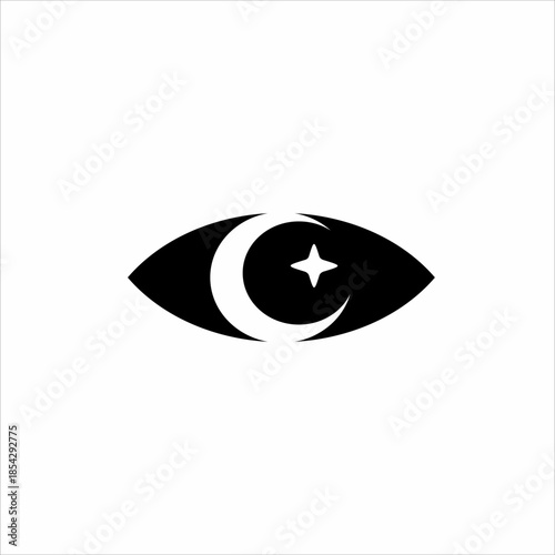 Eye logo design with star and moon illustration in negative space.