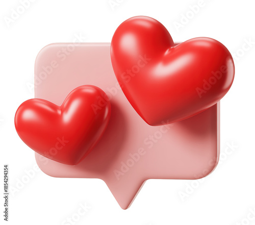 3D Red Heart Emojis Floating in Pink Speech Bubble for Love Messages