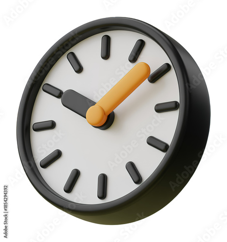 3D Stylish Black Clock with Orange Accents and Minimalist Design