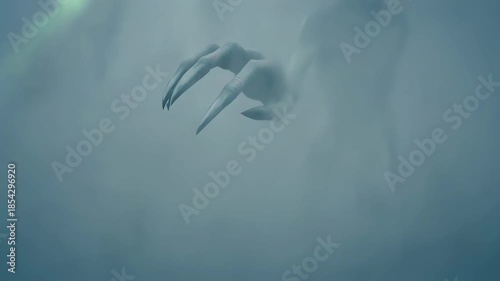 A captivating scene featuring a slender alien emerging from thick fog, with a glowing ufo hovering above. this mysterious and atmospheric composition is ideal for sci-fi, fantasy, and extraterrestrial