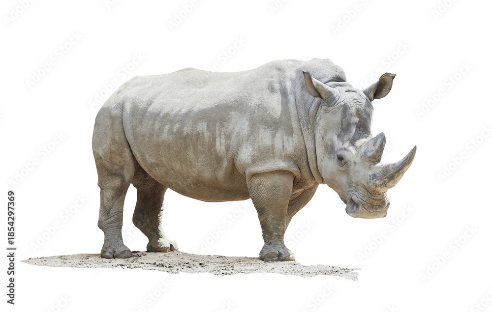 Obraz premium Beautiful African white rhino. Isolated with shadows.