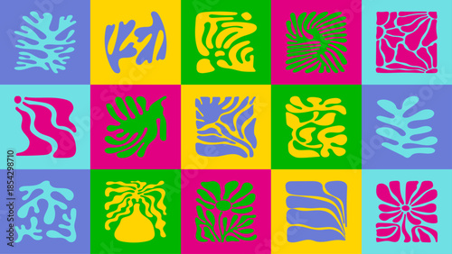 Naive botanical seamless pattern with groovy flowers and soft ocean waves. Clean retro style for contemporary prints and branding.